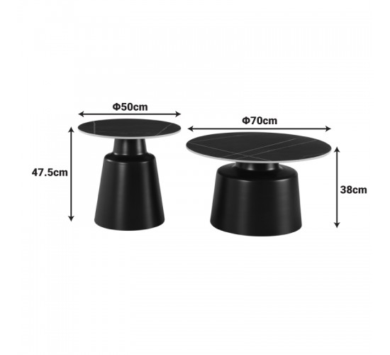 Τραπέζια σαλονιού Dualis σετ 2 τεμ μαυρο μέταλλο-sintered stone σε γκρι μαρμάρου Υλικό: METAL - SINTERED STONE 278-000041