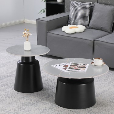 Τραπέζια σαλονιού Dualis σετ 2 τεμ μαυρο μέταλλο-sintered stone σε γκρι μαρμάρου Υλικό: METAL - SINTERED STONE 278-000041