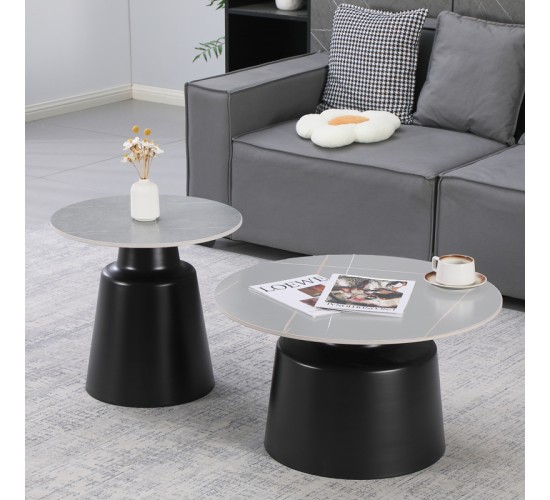 Τραπέζια σαλονιού Dualis σετ 2 τεμ μαυρο μέταλλο-sintered stone σε γκρι μαρμάρου Υλικό: METAL - SINTERED STONE 278-000041