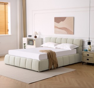 Κρεβάτι Jeby ύφασμα σε κρεμ απόχρωση με αποθηκευτικό χώρο 160x200εκ Υλικό: FABRIC - PLYWOOD - STAINLESS STEEL LEGS 279-000017