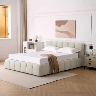 Κρεβάτι Jeby ύφασμα σε μπεζ απόχρωση με αποθηκευτικό χώρο 160x200εκ Υλικό: FABRIC - PLYWOOD - STAINLESS STEEL LEGS 279-000017