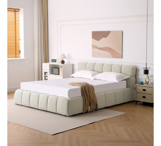 Κρεβάτι Jeby ύφασμα σε κρεμ απόχρωση με αποθηκευτικό χώρο 160x200εκ Υλικό: FABRIC - PLYWOOD - STAINLESS STEEL LEGS 279-000017