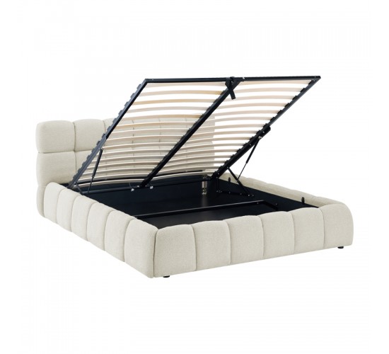 Κρεβάτι Jeby ύφασμα σε κρεμ απόχρωση με αποθηκευτικό χώρο 160x200εκ Υλικό: FABRIC - PLYWOOD - STAINLESS STEEL LEGS 279-000017