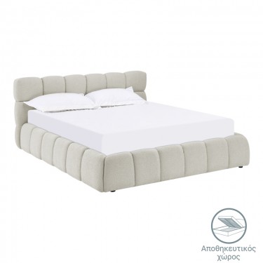 Κρεβάτι Jeby ύφασμα σε μπεζ απόχρωση με αποθηκευτικό χώρο 160x200εκ Υλικό: FABRIC - PLYWOOD - STAINLESS STEEL LEGS 279-000017