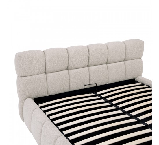 Κρεβάτι Jeby ύφασμα σε κρεμ απόχρωση με αποθηκευτικό χώρο 160x200εκ Υλικό: FABRIC - PLYWOOD - STAINLESS STEEL LEGS 279-000017