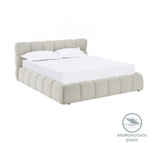 Κρεβάτι Jeby ύφασμα σε κρεμ απόχρωση με αποθηκευτικό χώρο 160x200εκ Υλικό: FABRIC - PLYWOOD - STAINLESS STEEL LEGS 279-000017
