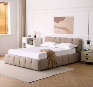 Κρεβάτι Jeby ύφασμα σε μπεζ απόχρωση με αποθηκευτικό χώρο 160x200εκ Υλικό: FABRIC - PLYWOOD - STAINLESS STEEL LEGS 279-000018