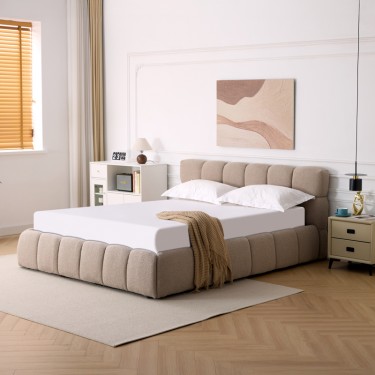 Κρεβάτι Jeby ύφασμα σε κρεμ απόχρωση με αποθηκευτικό χώρο 160x200εκ Υλικό: FABRIC - PLYWOOD - STAINLESS STEEL LEGS 279-000018