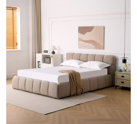 Κρεβάτι Jeby ύφασμα σε μπεζ απόχρωση με αποθηκευτικό χώρο 160x200εκ Υλικό: FABRIC - PLYWOOD - STAINLESS STEEL LEGS 279-000018