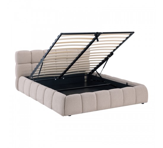 Κρεβάτι Jeby ύφασμα σε μπεζ απόχρωση με αποθηκευτικό χώρο 160x200εκ Υλικό: FABRIC - PLYWOOD - STAINLESS STEEL LEGS 279-000018