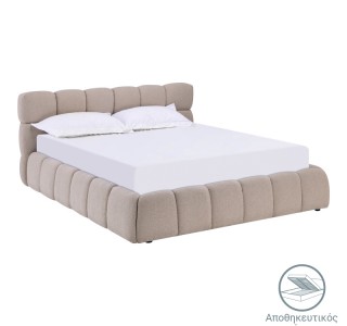 Κρεβάτι Jeby ύφασμα σε μπεζ απόχρωση με αποθηκευτικό χώρο 160x200εκ Υλικό: FABRIC - PLYWOOD - STAINLESS STEEL LEGS 279-000018