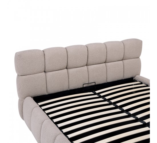 Κρεβάτι Jeby ύφασμα σε μπεζ απόχρωση με αποθηκευτικό χώρο 160x200εκ Υλικό: FABRIC - PLYWOOD - STAINLESS STEEL LEGS 279-000018