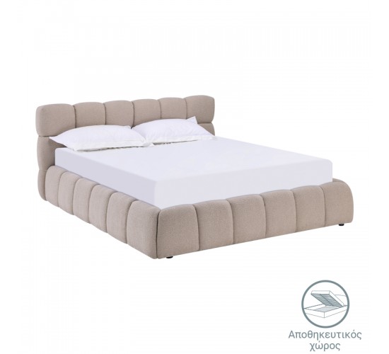 Κρεβάτι Jeby ύφασμα σε μπεζ απόχρωση με αποθηκευτικό χώρο 160x200εκ Υλικό: FABRIC - PLYWOOD - STAINLESS STEEL LEGS 279-000018