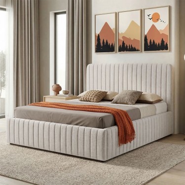 Κρεβάτι διπλό Zilin ύφασμα μπεζ με αποθηκευτικό χώρο 160x200εκ Υλικό: LINEN FABRIC- PLYWOOD - NON WOVEN FABRIC 279-000021