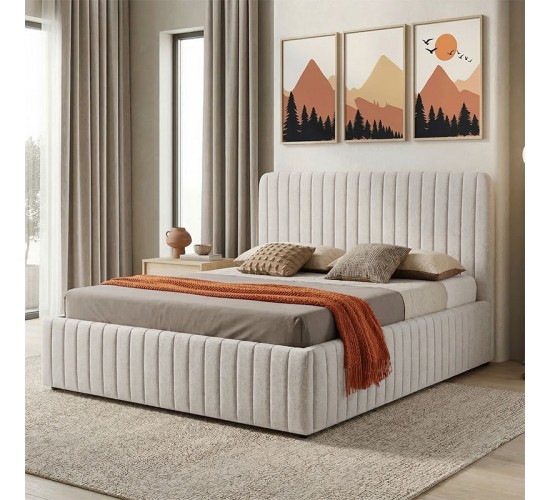 Κρεβάτι διπλό Zilin ύφασμα μπεζ με αποθηκευτικό χώρο 160x200εκ Υλικό: LINEN FABRIC- PLYWOOD - NON WOVEN FABRIC 279-000021