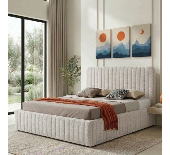 Κρεβάτι διπλό Zilin ύφασμα μπουκλε μπεζ με αποθηκευτικό χώρο 160x200εκ Υλικό: FABRIC- PLYWOOD 279-000022