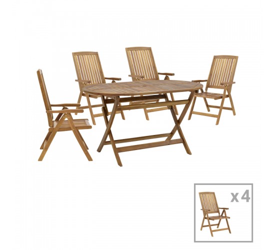 Τραπεζαρία Zerco-Falov σετ 5τεμ φυσικό μασίφ ξύλο ακακίας 130x80x72εκ Υλικό: ACACIA 282-000024