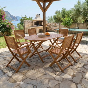 Τραπεζαρία Gorpo-Falov σετ 7τεμ φυσικό μασίφ ξύλο ακακίας 130x80x72εκ Υλικό: ACACIA 282-000028