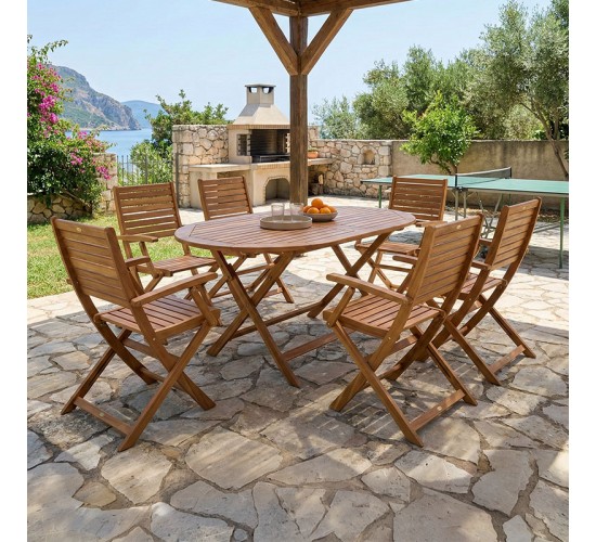 Τραπεζαρία Gorpo-Falov σετ 7τεμ φυσικό μασίφ ξύλο ακακίας 130x80x72εκ Υλικό: ACACIA 282-000028