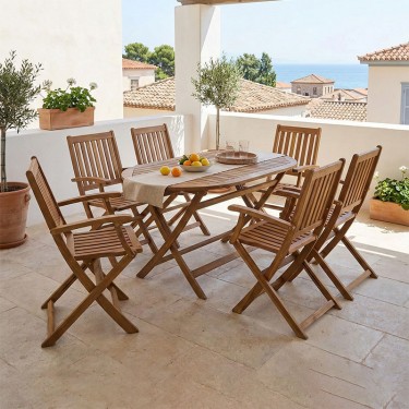 Τραπεζαρία Joter-Falov σετ 7τεμ φυσικό μασίφ ξύλο ακακίας 130x80x72εκ Υλικό: ACACIA 282-000030