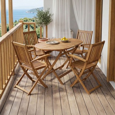 Τραπεζαρία Joter-Falov σετ 5τεμ φυσικό μασίφ ξύλο ακακίας 130x80x72εκ Υλικό: ACACIA 282-000031