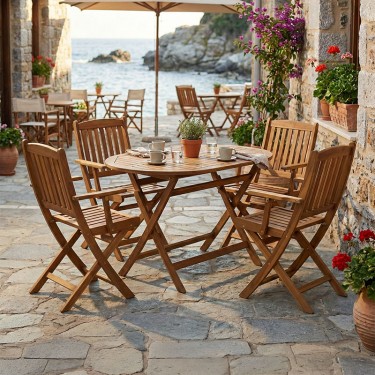 Τραπεζαρία Recofly-Falov σετ 5τεμ φυσικό μασίφ ξύλο ακακίας 130x80x72εκ Υλικό: ACACIA 282-000035