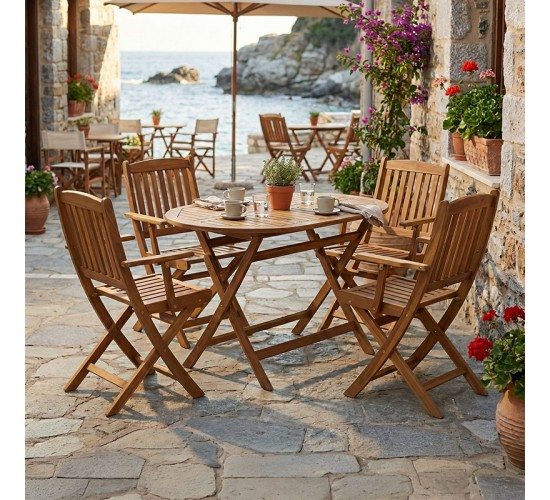 Τραπεζαρία Recofly-Falov σετ 5τεμ φυσικό μασίφ ξύλο ακακίας 130x80x72εκ Υλικό: ACACIA 282-000035