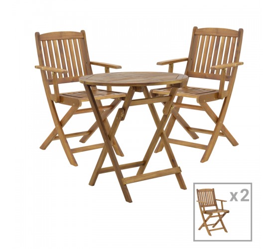 Τραπεζαρία Recofly-Carpuva σετ 3τεμ πτυσσόμενο φυσικό μασίφ ξύλο ακακίας Φ70x74εκ Υλικό: ACACIA 282-000047