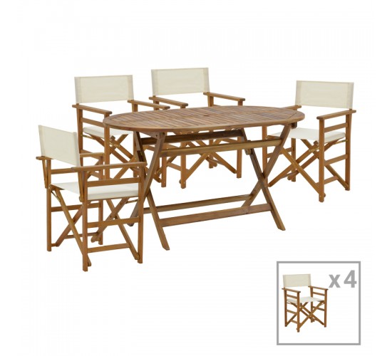 Τραπεζαρία Bistrual-Falov σετ 5τεμ πτυσσόμενο φυσικό μασίφ ξύλο ακακίας 130x80x72εκ Υλικό: ACACIA 282-000058