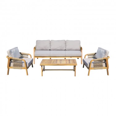 Σαλόνι εξωτερικού χώρου Malibu III ξύλο ακακίας με σχοινί σε φυσική απόχρωση και μπεζ μαξιλάρια Υλικό: ACACIA WOOD - ROPE - FABRIC 282-000063