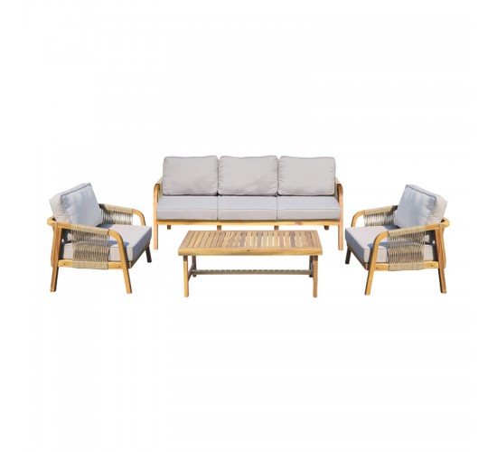 Σαλόνι εξωτερικού χώρου Malibu III ξύλο ακακίας με σχοινί σε φυσική απόχρωση και μπεζ μαξιλάρια Υλικό: ACACIA WOOD - ROPE - FABRIC 282-000063