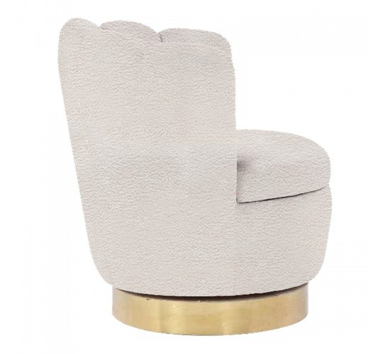 Πολυθρόνα Joyo μπουκλέ ύφασμα λευκό-χρυσό 73x68x74.5εκ Υλικό: TEDDY FABRIC - METAL LEGS 284-000004