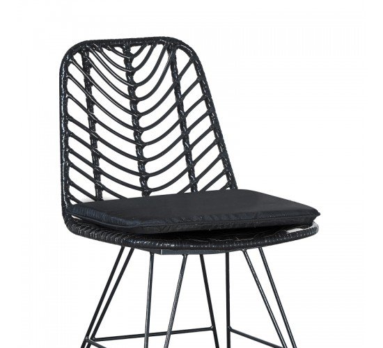 Καρέκλα κήπου Naoki με μαξιλάρι pe μαύρο-μέταλλο μαύρο πόδι 44x58x82εκ Υλικό: METAL- PE RATTAN-FABRIC CUSHION 286-000004