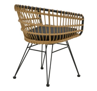 Πολυθρόνα Naoki με μαξιλάρι pe φυσικό-μαύρο μέταλλο 62x62x70εκ Υλικό: METAL - PE RATTAN 286-000011