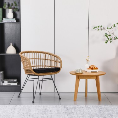 Πολυθρόνα Naoki με μαξιλάρι pe rattan σε φυσική απόχρωση και μαύρα μεταλλικά πόδια 63x61x79εκ Υλικό: METAL-PE RATTAN 286-000016