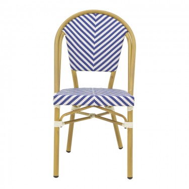 Καρέκλα Uamrin στοιβαζόμενη φυσικό αλουμίνιο-λευκό και μπλε pe rattan 46x57x85εκ Υλικό: ALUMINUM  -  PE RATTAN 289-000013