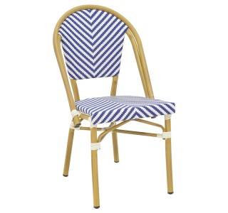 Καρέκλα Uamrin στοιβαζόμενη φυσικό αλουμίνιο-λευκό και μπλε pe rattan 46x57x85εκ Υλικό: ALUMINUM  -  PE RATTAN 289-000013