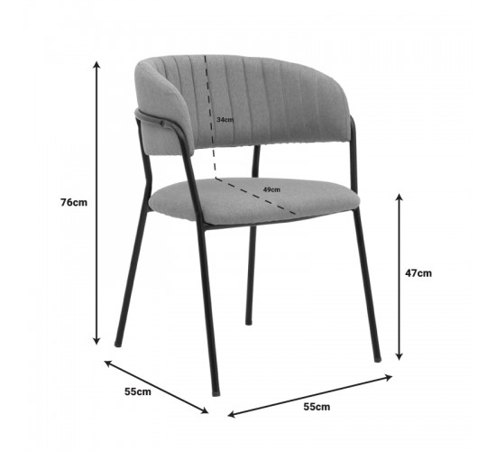 Καρέκλα Morel γκρι ύφασμα-πόδι μαύρο μέταλλο 55x55x76εκ Υλικό: METAL-LINEN 292-000047