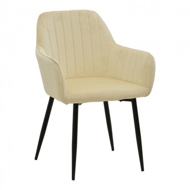 Πολυθρόνα Noor μπεζ βελούδο με πόδι μετάλλου σε μαύρη απόχρωση 58x58x86εκ Υλικό: METAL-VELVET 292-000087