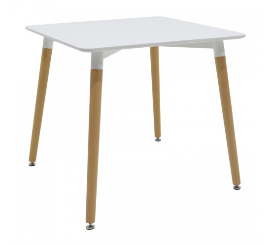 Τραπέζι Natali MDF λευκό-πόδια σε φυσική απόχρωση 80x80x76εκ Υλικό: MDF - BEECH WOOD - METAL 292-000106