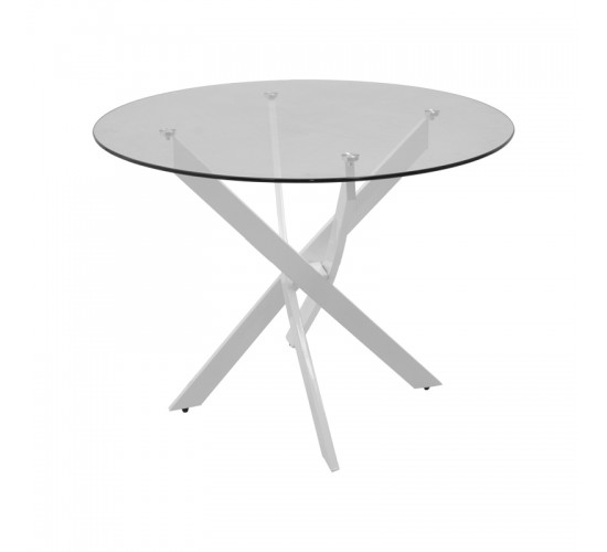Τραπέζι Antoro γυαλί και μεταλλικά πόδια σε λευκή απόχρωση Φ80x75εκ Υλικό: METAL-GLASS 292-000114