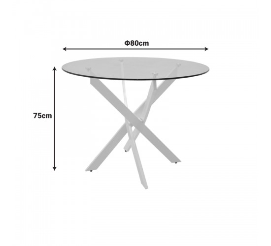 Τραπέζι Antoro γυαλί και μεταλλικά πόδια σε λευκή απόχρωση Φ80x75εκ Υλικό: METAL-GLASS 292-000114
