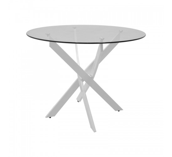 Τραπέζι Antoro γυαλί και μεταλλικά πόδια σε λευκή απόχρωση Φ80x75εκ Υλικό: METAL-GLASS 292-000114