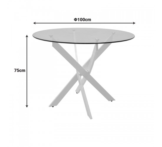 Τραπέζι Antoro γυαλί και μεταλλικά πόδια σε λευκή απόχρωση Φ100x75εκ Υλικό: METAL-GLASS 292-000115