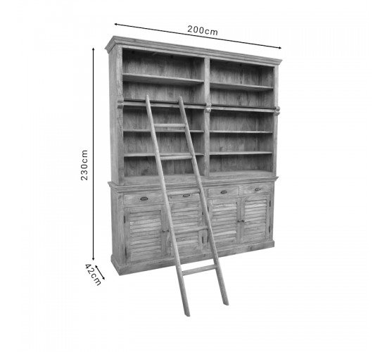 Βιβλιοθήκη Bookie Inart αντικέ λευκό μασίφ mango ξύλο 200x42x230εκ Υλικό: MANGO WOOD 293-000005