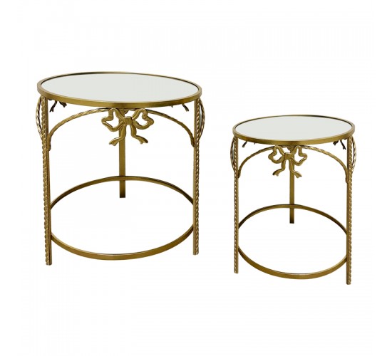 Βοηθητικό τραπέζι Frensia Inart σετ 2τεμ  μέταλλο σε χρυσή απόχρωση Υλικό: METAL 295-000031