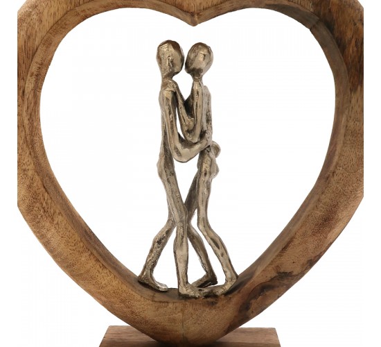 Επιτραπέζιο διακοσμητικό καρδιά Vrame Inart φυσικό μάνγκο ξύλο-αλουμίνιο 32x9x35εκ Υλικό: MANGO WOOD-ALUMINUM 312-000018