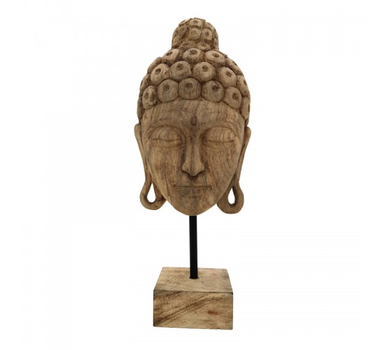 Επιτραπέζιο διακοσμητικό βούδας Mask Inart φυσικό μάνγκο ξύλο-μέταλλο 20x18.5x48.5εκ Υλικό: MANGO WOOD - IRON 312-000028