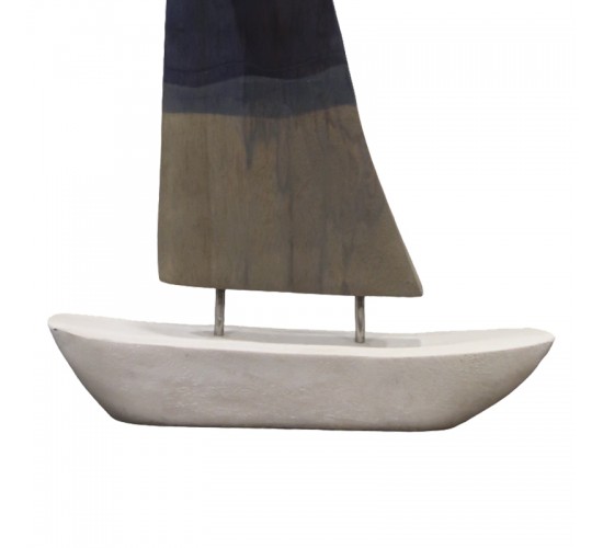 Επιτραπέζιο διακοσμητικό καράβι Elize Inart λευκό-γκρι-μπλε μάνκγο ξύλο-μέταλλο 30.5x5x48.5εκ Υλικό: MANGO WOOD-IRON 312-000048