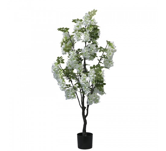 Διακοσμητικό φυτό Bean flowers σε γλάστρα Inart λευκό pp Υ125εκ Υλικό: PP 316-000025